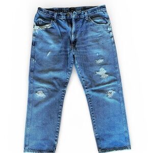 Wrangler Men’s Distressed Dirty Blue Jeans Grunge Pants